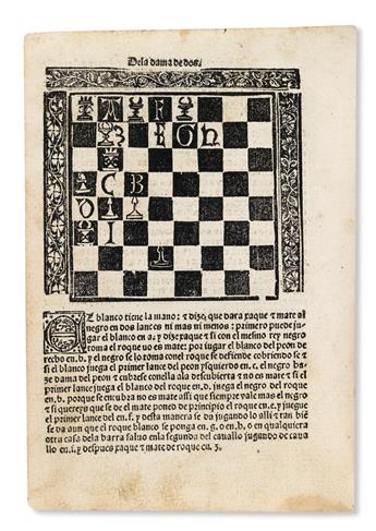 INCUNABULA  LUCENA, LUIS DE. Repetición de amores, y Arte de ajedres. Circa 1496-97. Part 2 (of 2):  Arte de ajedres.